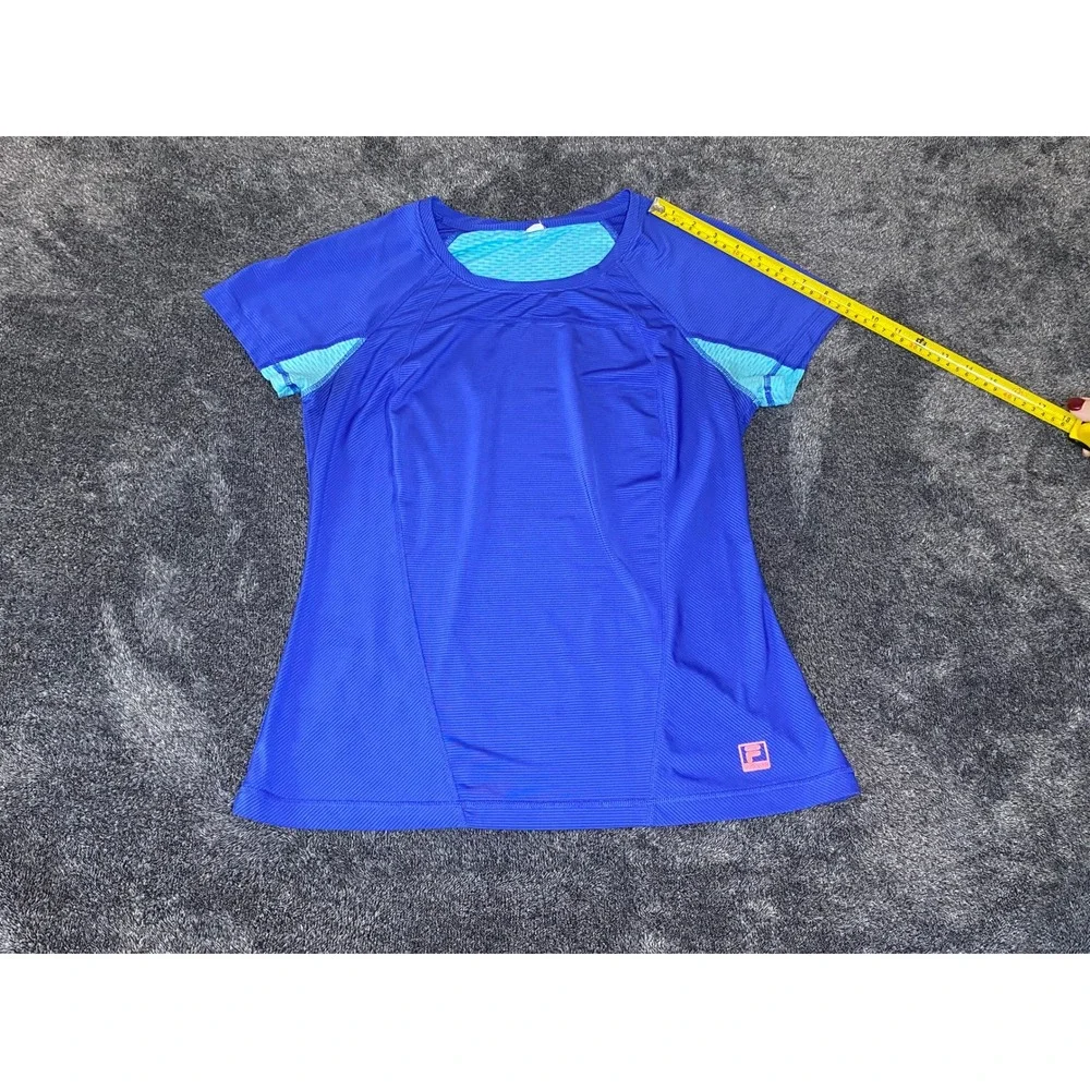 Fila Sport Womens Blue Turquoise Mesh Back Athletic Short Sleeve Shirt Size L